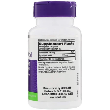 Альфа-ліпоєва кислота Natrol Alpha Lipoic Acid 600 мг, 30 капсул: ціни та характеристики