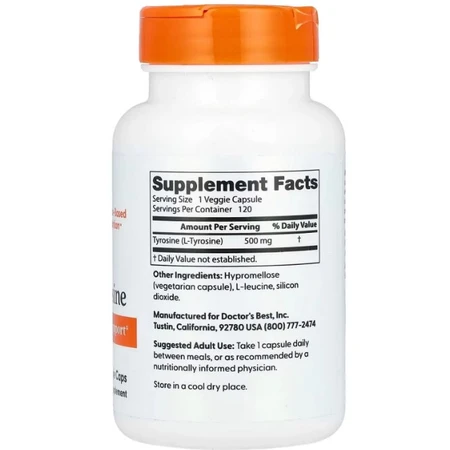 Тирозин Doctor's Best L-Tyrosine 500 мг, 120 капсул: цены и характеристики