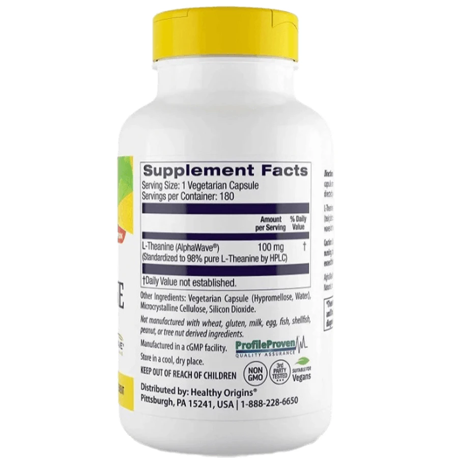 L-теанін Healthy Origins L-Theanine 100 мг, 180 вегетаріанських капсул: ціни та характеристики