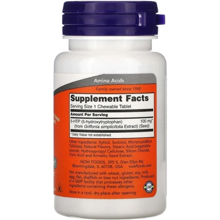 5-HTP (5-гідрокситриптофан) Now Foods5-HTP 100 мг, цитрусовий смак, 90 жувальних таблеток: ціни та характеристики