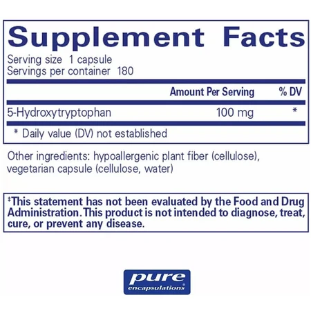 5-HTP (5-Гидрокситриптофан) 100 мг Pure Encapsulations, стимулирование синтеза серотонина, 180 капсул: цены и характеристики