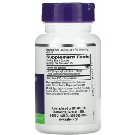 5-гидрокситриптофан Natrol 5-HTP 50 мг, 45 капсул: цены и характеристики
