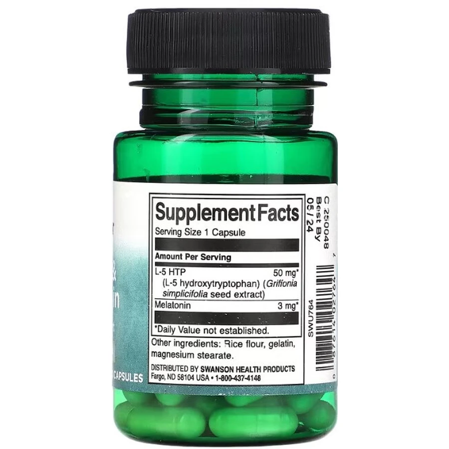 5 НТР + Мелатонін Swanson 5-Htp + Melatonin, 30 вегетаріанських капсул: ціни та характеристики