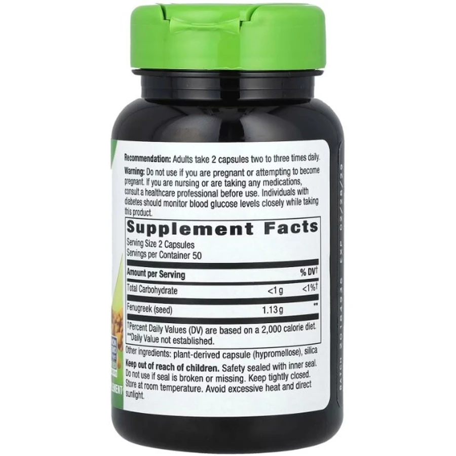 Пажитник Nature's Way Fenugreek 1130 мг, семена, 100 веганских капсул (565 мг на капсулу): цены и характеристики