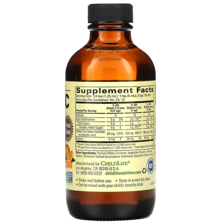 Вітамін С для дітей ChildLife Vitamin C, рідкий, апельсин, 118 мл: ціни та характеристики