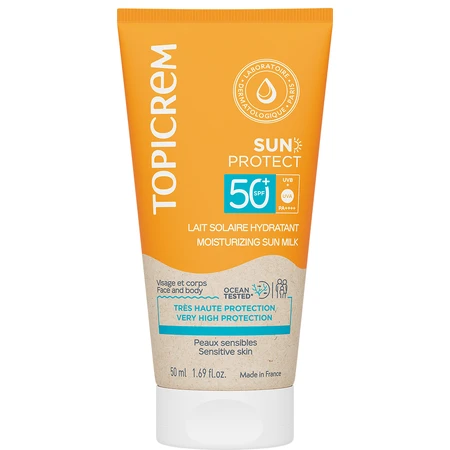 Топикрем Сан Протект увлажняющее солнцезащитное молочко SPF50+, 50 мл: цены и характеристики