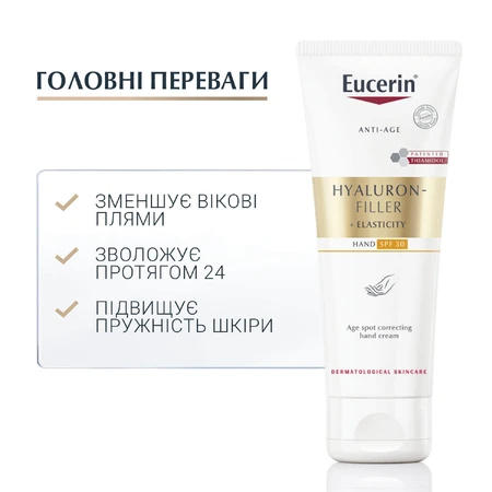 Крем для рук Eucerin Hyaluron-Filler+Elasticity проти вікових та пігментних плям з SPF 30, 75 мл: ціни та характеристики
