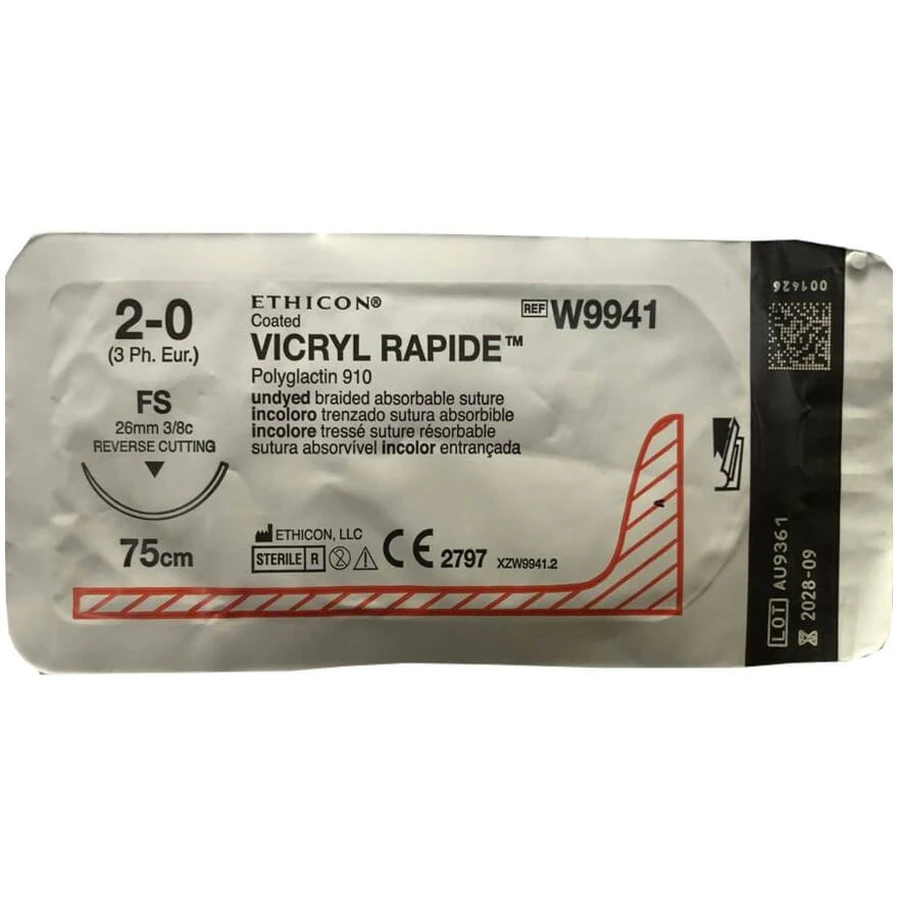 Шовный материал Vicryl артикул W9941 Rapidе размер USP 2/0 возвратно-режущая игла 26 мм, 1/2 круга, длина 75 см : цены и характеристики