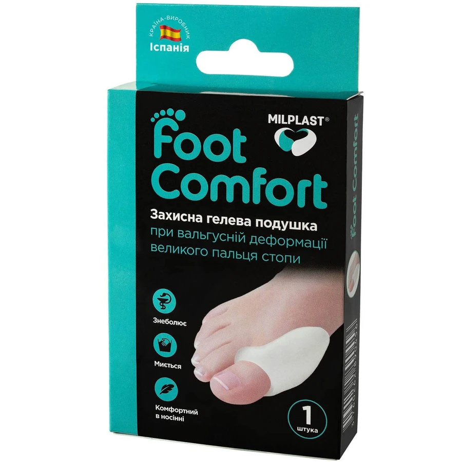 Бандаж-подушка гелева Milplast Foot Comfort при вальгусної деформації великого пальця, розмір універсальий, 1 шт.: ціни та характеристики