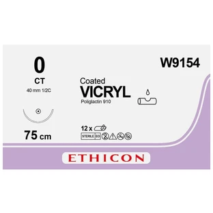 Шовный материал Vicryl W9154 размер USP 0, режущая игла 40 мм, 1/2 круга, длина 75 см