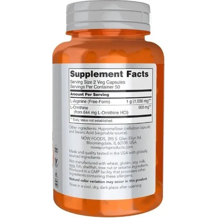Аргинин и Орнитин Arginine & Ornithine Now Foods Sports 500 мг/250 мг, 100 вегетарианских капсул: цены и характеристики