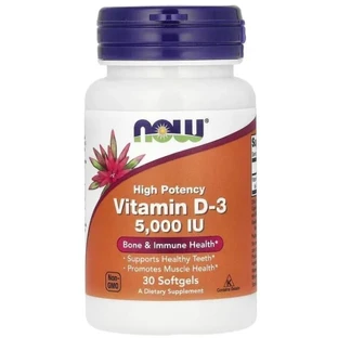 Витамин D-3 NOW Foods Vitamin D-3 5000 МЕ, высокоэффективный, 30 гелевых капсул