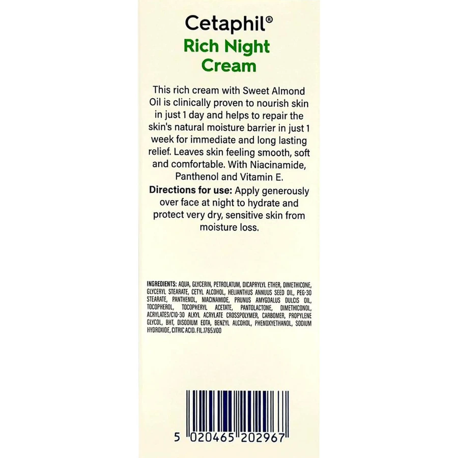 Крем для обличчя Cetaphil Rich Night Cream нічний для сухої та чутливої шкіри 50 г: ціни та характеристики
