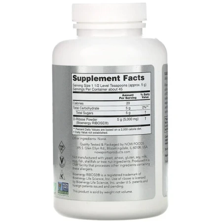  D-рибоза Now Foods Sports D-Ribose 5000 мг порошок, 227 г: цены и характеристики