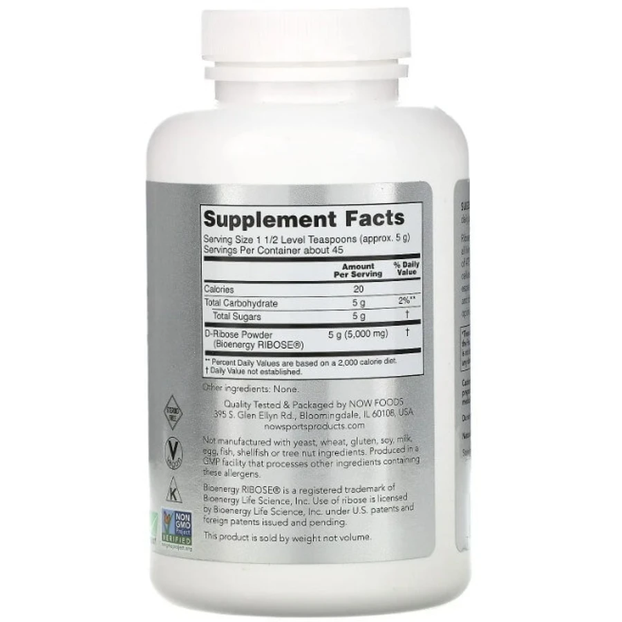  D-рибоза Now Foods Sports D-Ribose 5000 мг порошок, 227 г: цены и характеристики