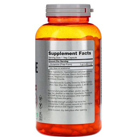 L-глютамин Now Foods Sports L-Glutamine 1000 мг двойной силы, 240 вегетарианских капсул: цены и характеристики