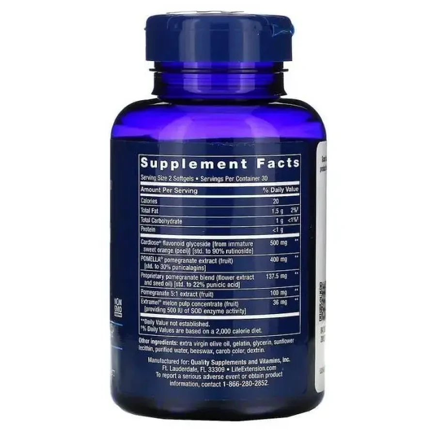 Артеріальна підтримка з гранатом Life Extension Endothelial Defense, Pomegranate Plus капсули 60 шт: ціни та характеристики