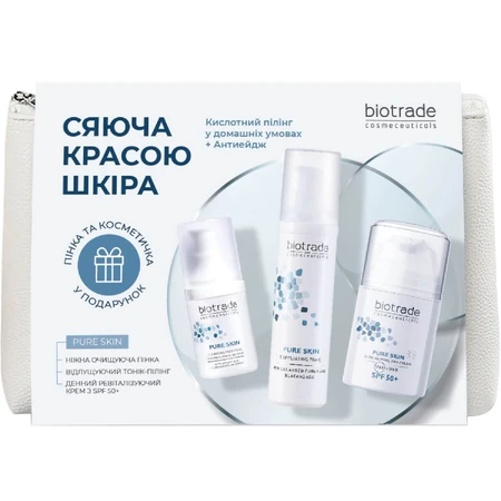 Набір Biotrade Pure Skin догляду за шкірою обличчя з першими віковими змінами з косметичкою в подарунок: ціни та характеристики