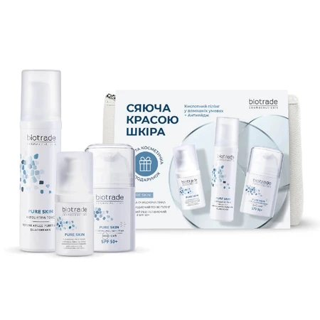 Набір Biotrade Pure Skin догляду за шкірою обличчя з першими віковими змінами з косметичкою в подарунок: ціни та характеристики