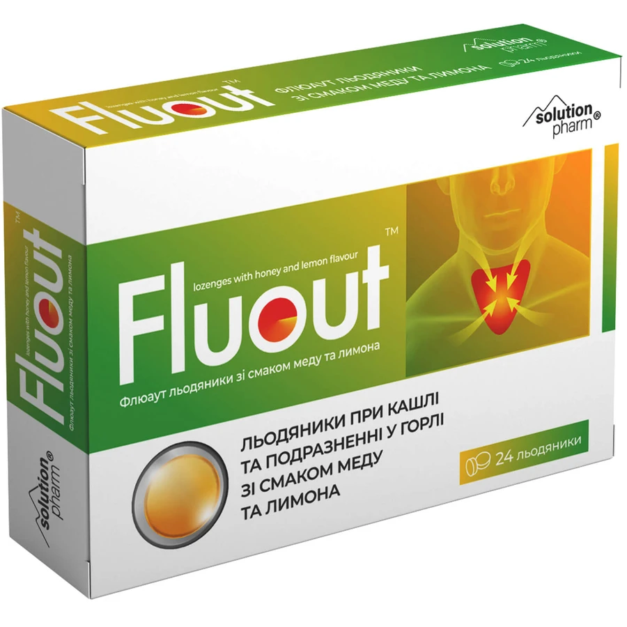 Флюаут Solution Pharm леденцы со вкусом меда и лимона для смягчения кашля и уменьшения раздражения в горле, 24 шт.: цены и характеристики