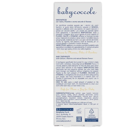 Зубна паста для дітей Babycoccole з вітамінами і кальцієм банан, 75 мл: ціни та характеристики