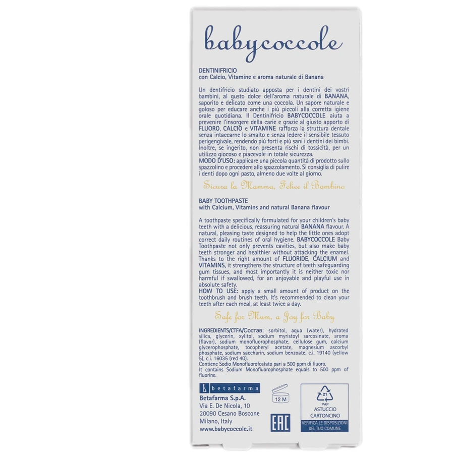 Зубна паста для дітей Babycoccole з вітамінами і кальцієм банан, 75 мл: ціни та характеристики