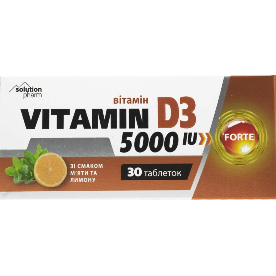Витамин D3 5000МЕ Форте со вкусом мяты и лимона Solution Pharm таблетки 30 шт: цены и характеристики