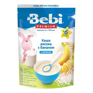 Каша молочная детская Bebi Premium Рисовая с бананами мягкая упаковка 200 г