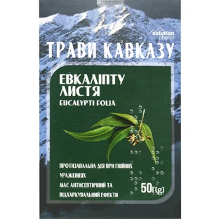 Травы Кавказа фиточай Solution Pharm Листья эвкалипта противовоспалительное действие при гнойных поражениях пачка, 50 г 