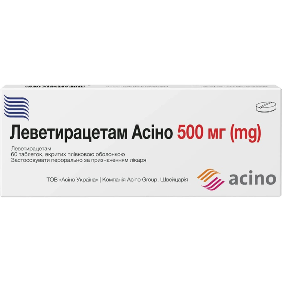 Леветирацетам Асино таблетки, п/плен. обол. по 500 мг №60 (10х6): цены и характеристики