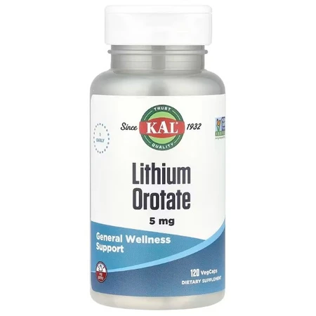 Літій оротат KAL Lithium Orotate 5 мг для підтримки здоров'я мозку, поліпшенню настрою та зниженню рівня стресу, капсули 120 шт.: ціни та характеристики