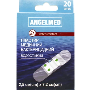Пластир бактерицидний Angelmed на водостійкій основі розмір 25 мм х 72 мм 20 шт.
