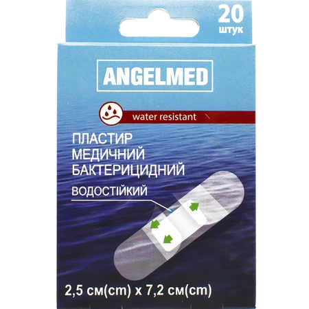 Пластир бактерицидний Angelmed на водостійкій основі розмір 25 мм х 72 мм 20 шт.: ціни та характеристики