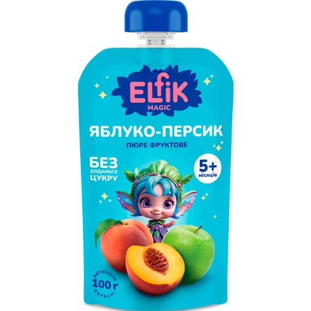 Пюре фруктовое детское Elfik Magic яблоко, персик Doy-Pack 100 г : цены и характеристики