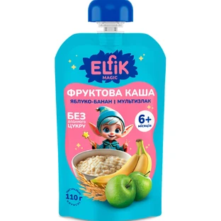 Пюре фруктовое детское Elfik Magic яблоко, банан с мультизлаковой кашей Doy-Pack 110 г