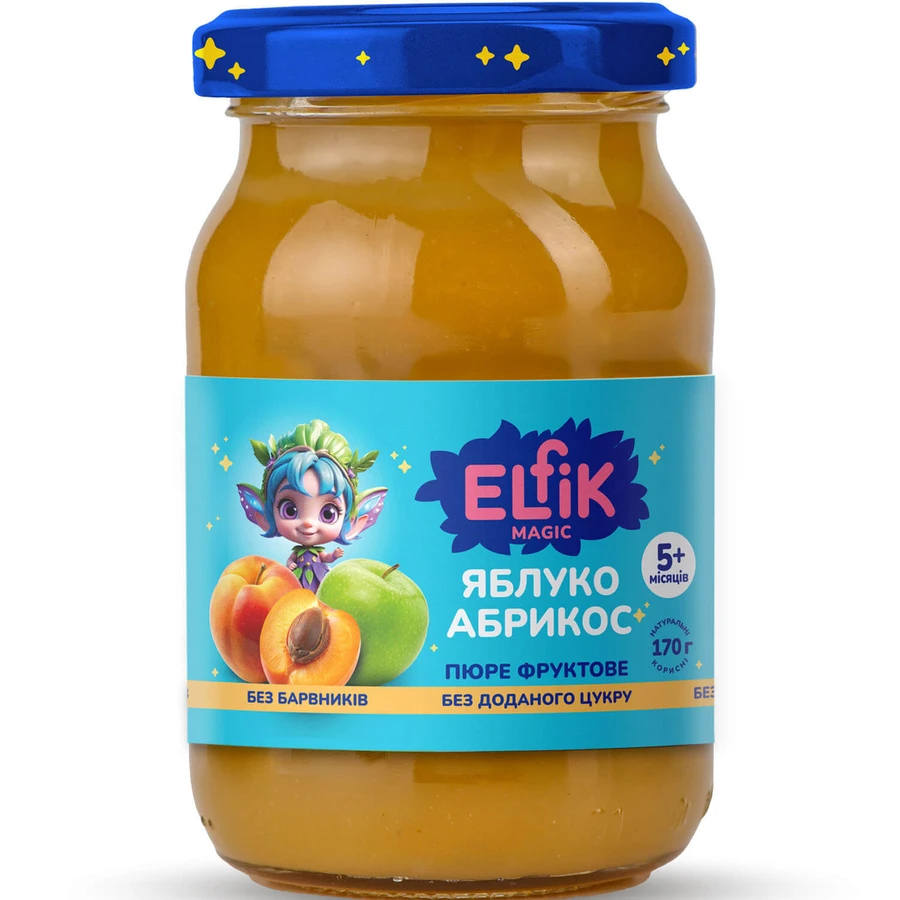 Пюре фруктовое детское Elfik Magic яблоко, абрикос банка 170 г: цены и характеристики