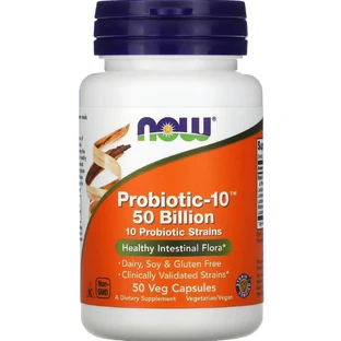 Пробиотик-10 50 млрд Now Foods Probiotic-10 50 Billion для улучшения пищеварения капсулы №50