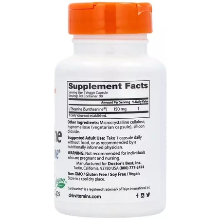 L-теанін, 150 мг, L-Theanine with Suntheanine, Doctor's Best, 90 вегетаріанських капсул: ціни та характеристики