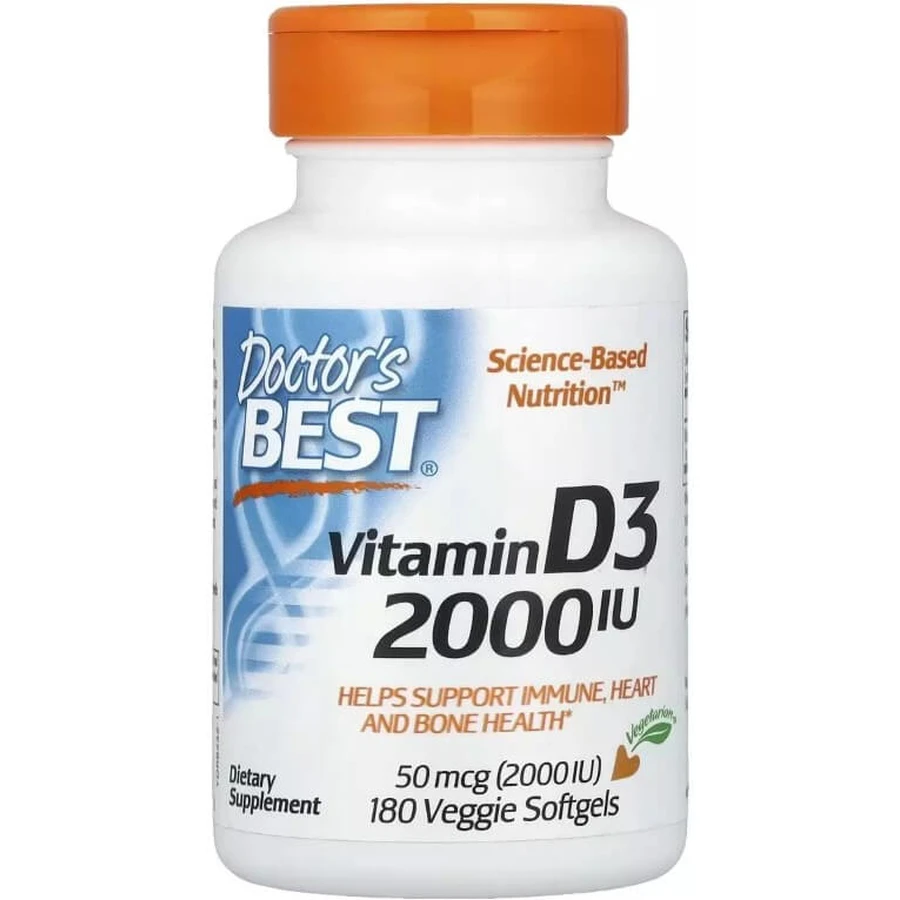 Витамин D3, 2000 МЕ, Vitamin D3, Doctor's Best, 180 вегетарианских капсул: цены и характеристики
