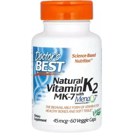 Витамин K2, MK-7 с MenaQ7, 45 мкг, Vitamin K2 MK-7 with MenaQ7, Doctor's Best, 60 вегетарианских капсул: цены и характеристики