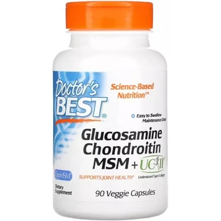 Глюкозамін, хондроїтин з МСМ та UCII, Glucosamine Chondroitin, MSM + UCII, Doctor's Best, 90 вегетаріанських капсул