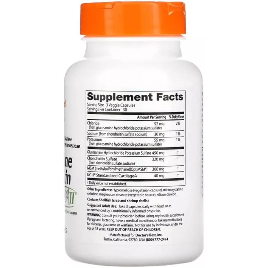 Глюкозамін, хондроїтин з МСМ та UCII, Glucosamine Chondroitin, MSM + UCII, Doctor's Best, 90 вегетаріанських капсул: ціни та характеристики
