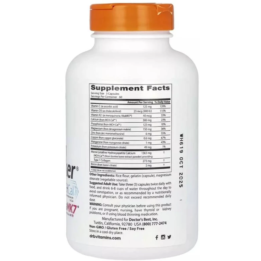 Комплекс для кісток, Calcium Bone Maker Complex with MCHCal, Doctor's Best, 180 капсул: ціни та характеристики