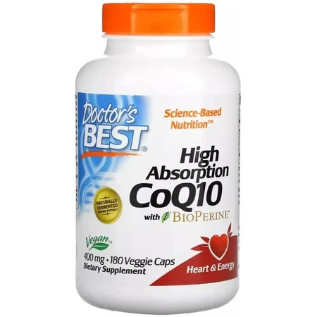 Коэнзим Q10 высокой абсорбации с Биоперином, 400 мг, High Absorption CoQ10 with BioPerine, Doctor's Best, 180 вегетарианских капсул: цены и характеристики