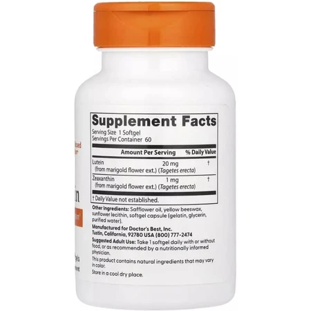 Лютеїн, 20 мг, Lutein, Doctor's Best, 60 капсул: ціни та характеристики