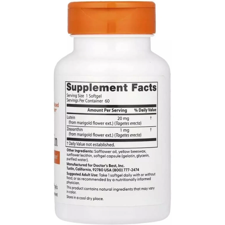 Лютеїн, 20 мг, Lutein, Doctor's Best, 60 капсул: ціни та характеристики