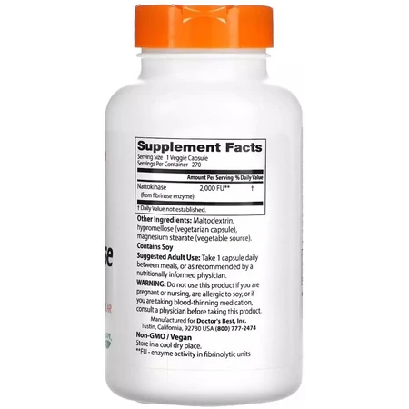 Наттокиназа, 2000 FU, Nattokinase, Doctor's Best, 270 вегетарианских капсул: цены и характеристики