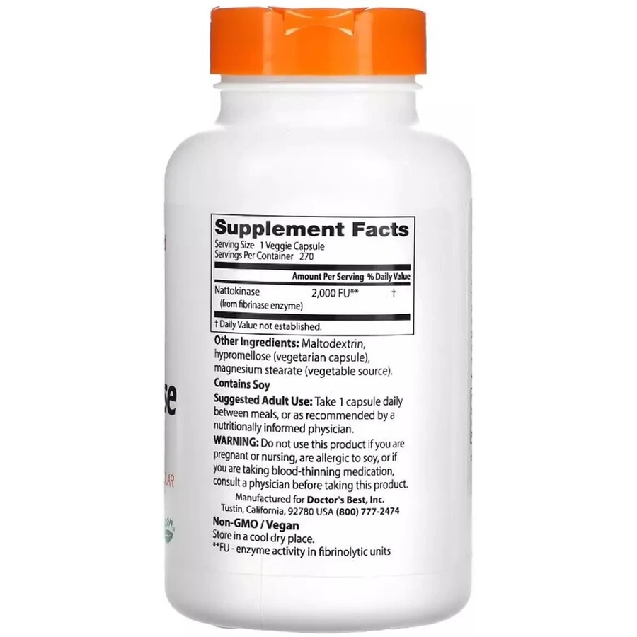 Наттокиназа, 2000 FU, Nattokinase, Doctor's Best, 270 вегетарианских капсул: цены и характеристики