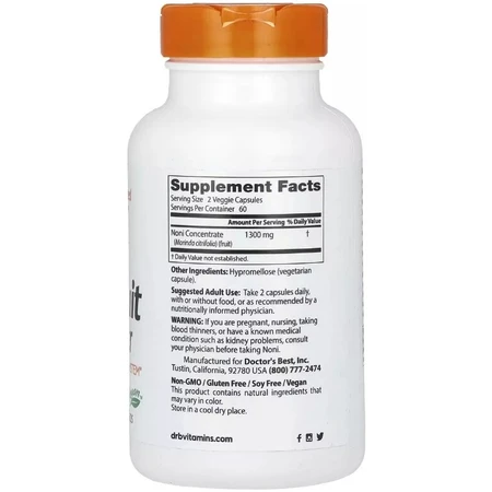 Ноні в порошку, 1300 мг, Noni Fruit Powder, Doctor's Best, 120 вегетаріанських капсул: ціни та характеристики