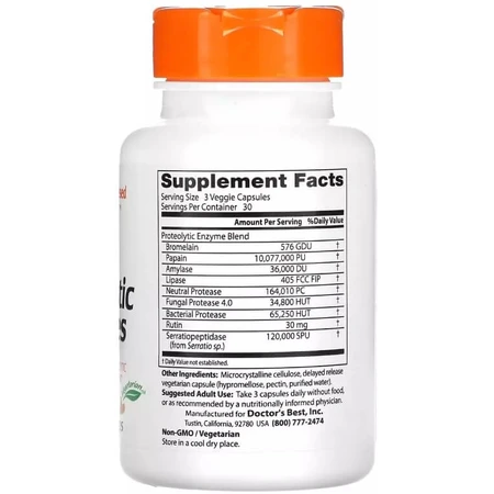 Ферменты протеолитические отсроченного высвобождения, Proteolytic Enzymes, Doctor's Best, 90 вегетарианских капсул: цены и характеристики